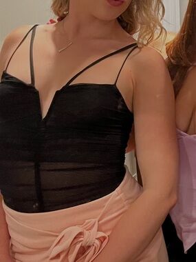 Zara Black Mesh Ruched Strappy Bodysuit